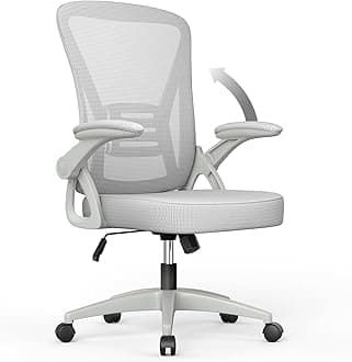 naspaluro Office Chair Ergonomic Desk with 90° Flip-up Armrest Lumbar Support, Height Adjustable Chair, Executive Swivel Computer Padded Seat Cushion for Home/Office-Grey, 50 x 50 x 92 CM (M022)