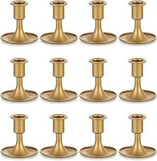 Romadedi Candlestick Holders Taper Candle Holders, Gold Candle Stick Candle Holder for Table Centerpiece, Wedding Reception, Festive Christmas Mantel Decoration or Home Decor, Set of 12