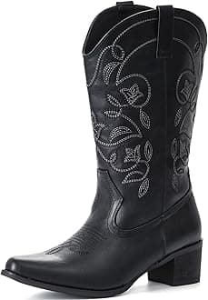 IXU Cowboy Boots For Women Wide Calf Pointy Toe Cowgirl Boots Mid Calf Western Boots