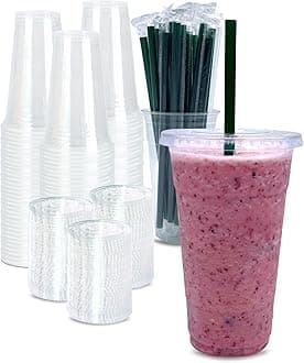 [100 SETS] 24 oz Clear Plastic Cups with Lids and STRAWS, Disposable Iced Coffee cups with Lids, Clear Cups with Lids for Cold Drinks, Iced Tea, Milkshakes, Smoothies