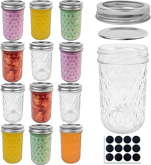 SRNRUSSmall Mason Jars 8 oz with Lids and Bands, 12 Pack Regular Mouth Mason Jar Mini Glass Canning Jars for Jelly, Jam, Honey, Wedding Favors, Shower Favors and Home Decor (8 ounce)