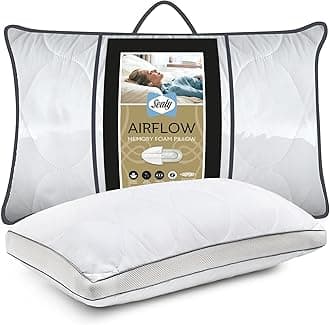 Sealy Airflow Memory Foam Pillow - Ventilated Memory Foam Bed Pillow for Cool Sleep with Fibadown Fibres and Cotton Quilted Cover - Medium Firmness Ideal for Side and Back Sleepers, White