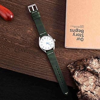 WOCCI Old-fashioned Watch Strap, Top Grain Leather, French Wax Thread, Quick Release, Stainless Steel Buckle, Replacement Straps for Men, Band Width 17mm 18mm 19mm 20mm 21mm 22mm 24mm