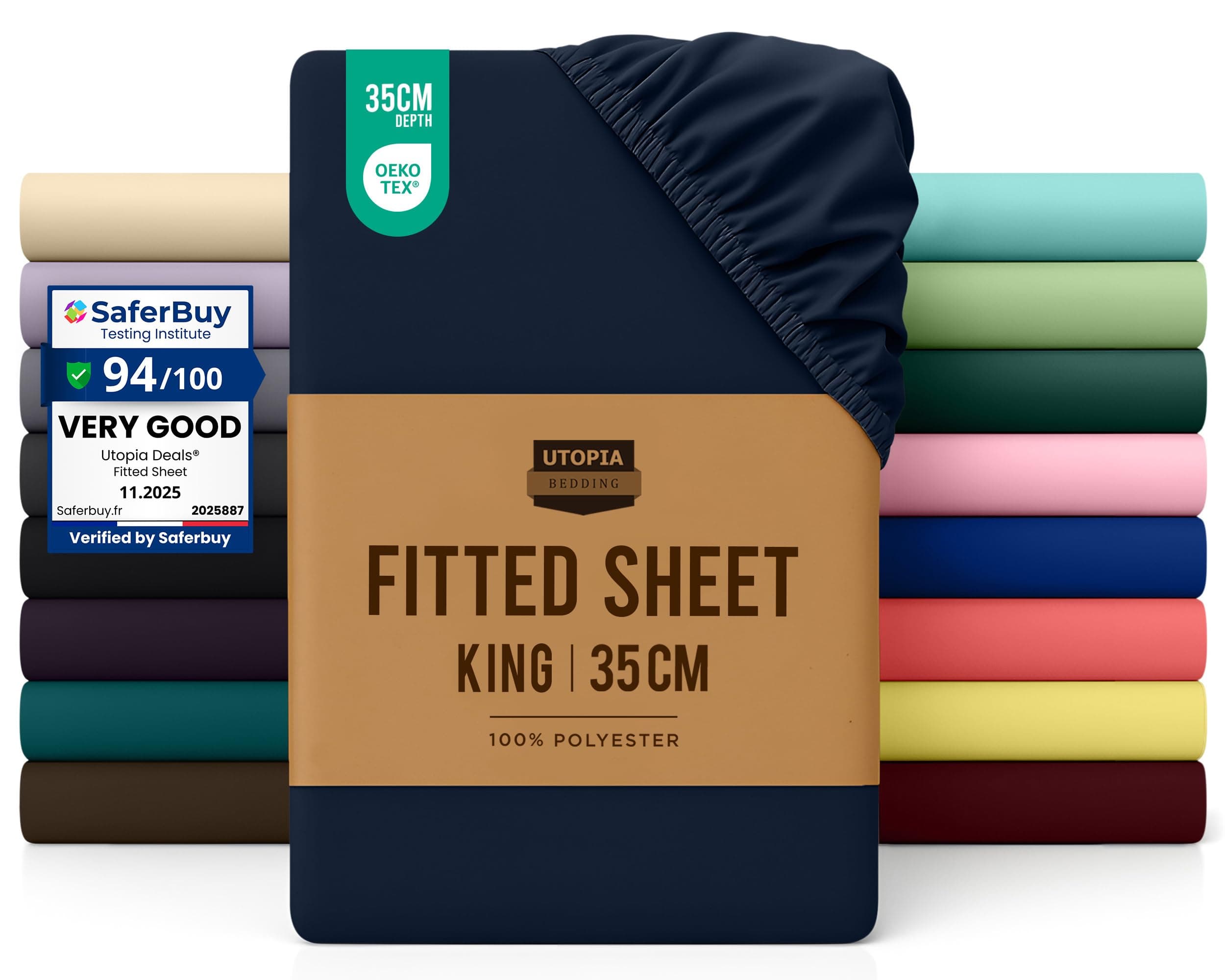 Utopia Bedding Fitted Sheet King, Navy - Deep Pocket 14 inch (35 cm) - Easy Care - OEKO-TEX Certified - Soft Brushed Microfibre Fabric - Shrinkage and Fade Resistant - Bottom Sheet