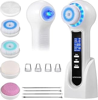 Face Scrubber Exfoliator with LCD Screen,Rechargeable Facial Cleansing Brush IPX7 Waterproof 3 in 1 Blackhead Remover Vacuum for Exfoliating,Massaging and Deep Pore Cleansing
