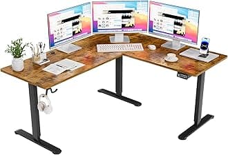 Furmax 63 x 55 Inch L Shaped Standing Desk with 2 Preset Heights, Electric Height Adjustable Computer Table, 2 Hooks & Feet Balance, Corner Sit Stand Desk for Home Office (Rustic Brown, 63 x 55 Inch)