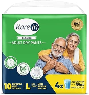 KareIn Classic Adult Diaper Pants, Large 90-120 Cm (35"- 47"), 10 Count, Unisex, Leakproof, Elastic Waist, Wetness Indicator
