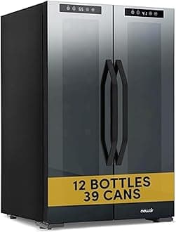 NewAir 20" Dual Zone Beverage Refrigerator & Wine Cooler for 12 Bottles & 39 Cans | Freestanding or Built-In Under Counter Mini Fridge for Beer, Wine and Soda | Black