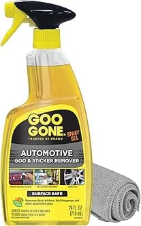 Automotive Adhesive Remover, Goo & Grime Cleaner for Bumper Stickers, Decals, Tree Sap, Brake Dust, Bird Droppings, Gum, Spray Paint, Asphalt, 24 oz with MicroFiber Buffing Towel