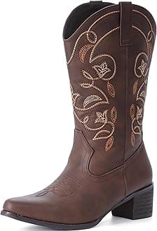 IXU Cowboy Boots For Women Wide Calf Pointy Toe Cowgirl Boots Mid Calf Western Boots