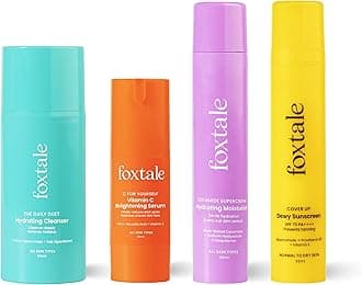 Foxtale Morning Skincare Kit for Women, Men | Cleanser Face Wash-100 ml, Vitamin C Face Serum- 30 ml, Ceramide Moisturizer-50 ml, Dewy Sunscreen SPF 70- 50 ml | Skincare Gift Set for Glowing Skin