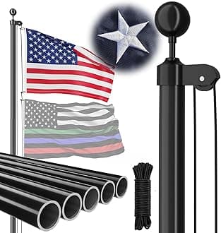 Heavy Duty 25 FT Flag Pole, 13 Gauge Extra Thick Aluminum Flagpole Kit with Embroidered Stars 3x5 American Flag for Outside House In Ground, 80MPH Wind Tested