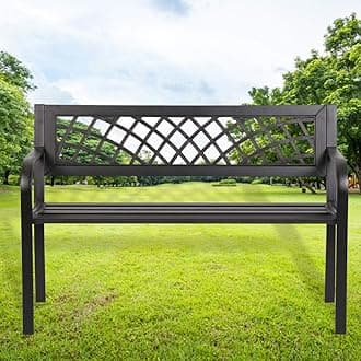Garden Bench Outdoor Bench with Plastic Backrest for Patio Metal Bench Park Bench or Yard Porch Clearance Work Entryway