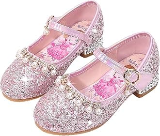YOGLY Girls Princess Shoes ELSA Mary Jane High Heels Dress up Christmas Carnival Birthday Theme Party Costume Kids Crystal Sequin Wedding Bridesmaids Shoes Cosplay Fancy Halloween Blue Pink Silver 03