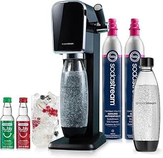ART Sparkling Water Maker | VALUE BUNDLE | CQC CO2 system | Includes 2x CO2 Cylinders, 2x 32 Fl Oz Dishwasher Safe Bottles, 2x Bubly Flavor Drops | Combine with Pepsi Flavors | Black