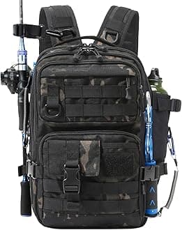 Fishing Backpack Fishing Tackle Storage Bag Fishing Gear and Equipment with Rod Holder Fishing Tackle Shoulder Sling Bag Backpack for Outdoor Fishing, Hunting, Hiking (Black)