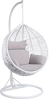 Yaheetech Garden Hammock Chair, Patio Swing Chair Outdoor Hanging Hammock with Stand Indoor Rattan Chair with Cushion & Cover, White