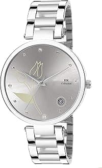 IIK COLLECTIONWatches for Women Round Studded Dial |Analogue Quartz Movemnet Ladies Watch|Long Battery Life|Stainless Steel Adjustable Bracelet Chain Strap|Double Lock Clasp Safety Watches for Girls
