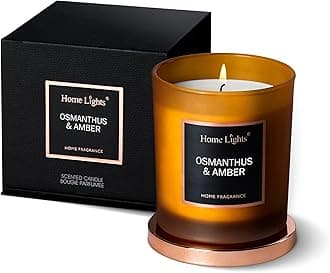 Home Lights Luxury Designer Scented Jar Candle, Rosegold Steel Lid and Silky Coloured Glass 100% Nature Soy Wax, 7.19 oz, Scented & Long Lasting Medium White (Osmanthus & Amber)
