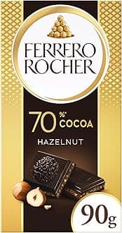 Ferrero Rocher 70%Dark Hazelnut Bar, Chocolate Bars, 70 % Dark Chocolate bar with Hazelnut and Cocoa Filling, (90g)