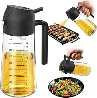 TrendPlain 16oz Olive Oil Dispenser Bottle for Kitchen - 2 in 1 Oil Dispenser and Oil Sprayer for Cooking, Air Fryer, Salad, 470ml Olive Oil Sprayer Black