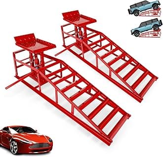 EASYBERG 5 Ton Hydraulic Car Ramps, 2PCS Heavy Duty 11,000 lbs Vehicle Lifts with Adjustable 9.8"-15" Height, Portable Steel Ramps for Oil Change, Auto Repair, Garage & Home Maintenance
