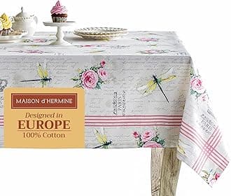 Maison d' Hermine Table Cloth Rectangle Table 100% Cotton 60 x 90 Inches Tablecloth Reusable Decorative for Dining Room, Farmhouse, Home, Party, Festive & Wedding Spring Summer - Champ De Mars