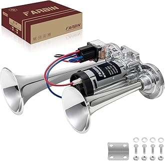 FARBIN Air Horn 24v Train Horn Truck Horn with Compressor 24v Airhorns Horns Loud Dual Trumpet Chrome Plating for Any 24V Vehicles
