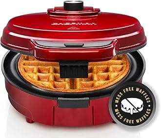 Chefman Anti-Overflow Belgian Waffle Maker w/Shade Selector, Temperature Control, Stainless Steel, Red