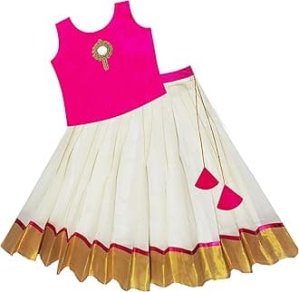 Silstory Onam Traditional Kerala Set Kasavu dress for Baby Girl's, Kids, Girls and Teens - Pattu Pavada Silk & Traditional Classic Lehenga Choli 0-14 years