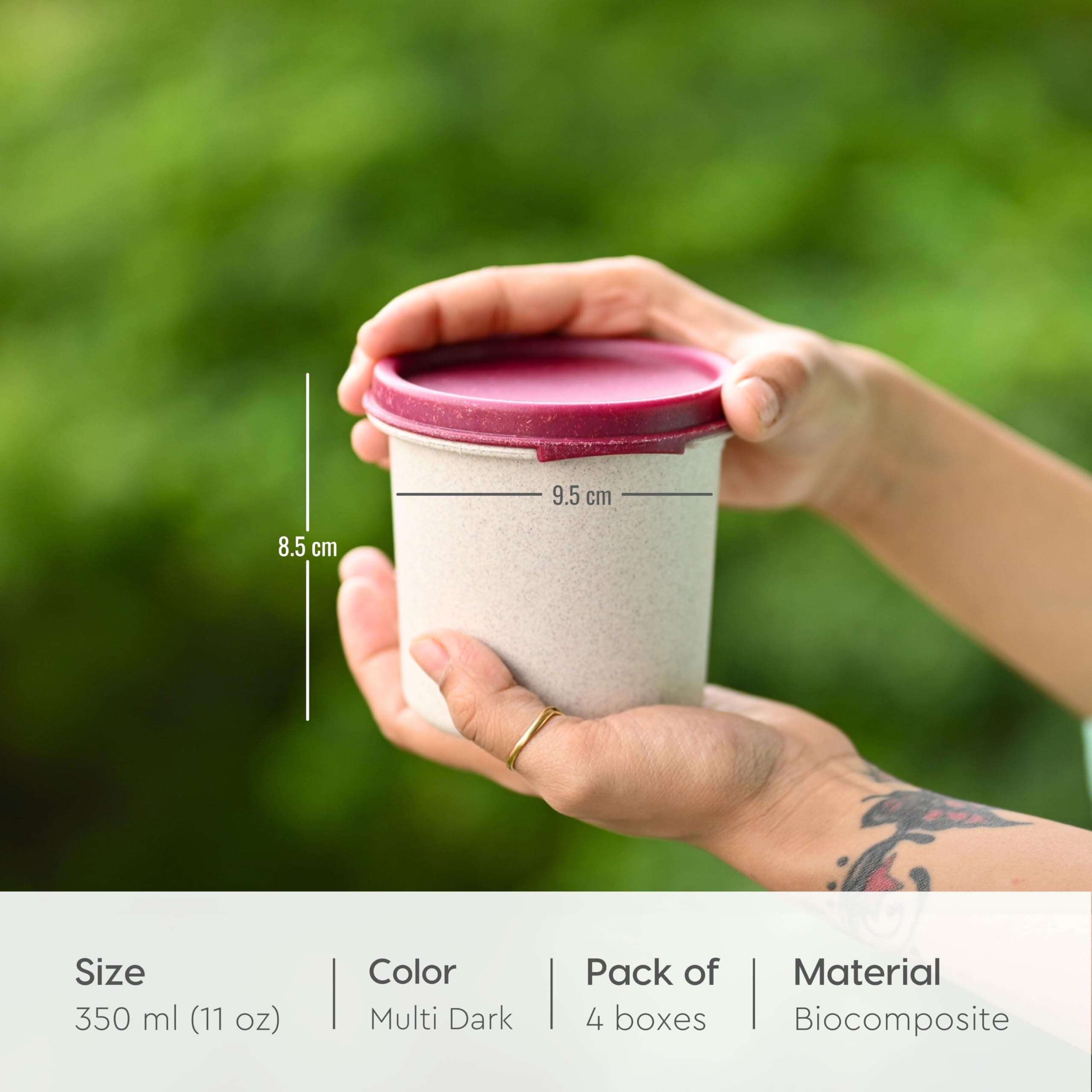 Eha Earth Friendly Storage Containers For Kitchen With Lid | Kitchen Containers Set of 4 | 350 ml | Made with Rice Husk | Microwave Safe & Fridge Storage Boxes | Storage Box | Multi-Dark