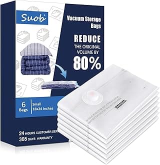Suob Vacuum Storage Bags - Eco-Friendly Compression Bags for Space Saving, Ideal for Bedding,Pillows,Clothes and Blankets - 6 Pack Small Vacuum Seal Bags for Home Organization and Storage