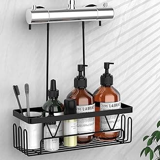 Shower Caddy Hanging, Bathroom Storage with Hanger, Shelf Hanging Hooks, Tidy Organiser Accessories Black