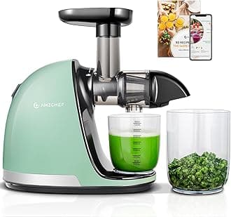 AMZCHEF Juicer Machines - Cold Press Juicer - Slow Masticating for Whole Fruits and Vegetables - Delicate Chew No Need to Filter - Bright Green