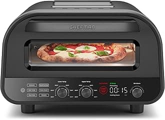 Indoor Pizza Oven - Makes 12 Inch Pizzas in Minutes, Heats up to 800°F - Countertop Electric Maker with 5 Touchscreen Presets, Pizza Stone and Peel Included - Stainless Black