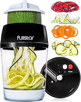 Fullstar Vegetable Spiralizer and Slicer - Zucchini Spiralizer Noodle Maker with Sharp Stainless Steel Blades, Spiralizer for Veggie Noodles, Cucumber Veggie Vegetable Zoodler, Kitchen Gadget (4 in 1)