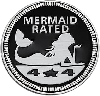Mermaid Badge Rated Car Emblem, 4 x 4 3D Metal Car Badge Decals Stickers Round Emblem Decals, Universal Exterior Decorations Accessories Emblems Badge for Jeep Wrangler Vehicles Truck SUV RV