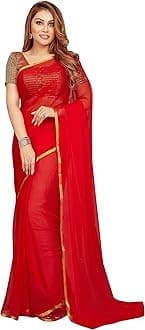 RANI SAAHIBA Women's Chiffon Printed Saree With Blouse Piece, Black, 5.4m