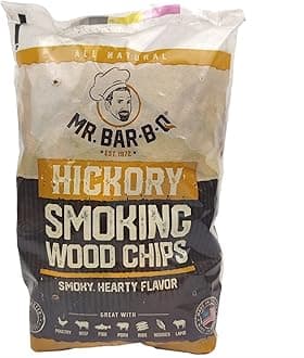 Mr. Bar-B-Q Hickory Wood Smoking Chips, 100% All Natural Wood Chips for Smokers, Works with Smoker, Gas, Electric Grill, Smoky & Fruity Flavor for Picnics, Grilling, Smoker, BBQ & Camping (1.8 Lb Bag)