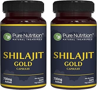 Pure Nutrition Shilajit Gold - 60 Veg Caps (30x2), With Kaunch Beej, Ashwagandha, Safed Musli, Gokhru & Shatavari For Energy, Strength, Stamina & Performance,Premium Ayurvedic Supplement For Men