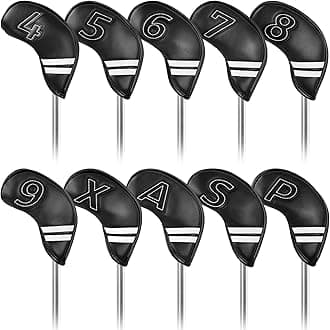 Magnetic Closure Pemium Leather Black White Stripes Iron Headcover Cover 10pcs/Set