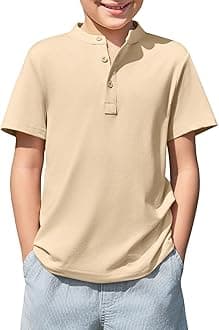Boys Short Sleeve Henley Shirt Kids Casual Button Front Summer T-Shirts Tops Tees 5-14 Years