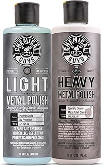 Chemical Guys Light & Heavy Metal Polish Kit - Restore, Protect & Shine All Metal Surfaces, Removes Oxidation, Rust & Tarnish from Chrome, Aluminum, Stainless Steel & More, Includes 2 x 16 oz Bottles