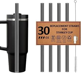 4 Pack Reusable Straws for Stanley Quencher H2.0 Tumbler 30oz | 40oz | 64oz, for Stanley Cup Accessories，Food Grade & BPA Free, Machine washable（for 30oz, Transparent Black）