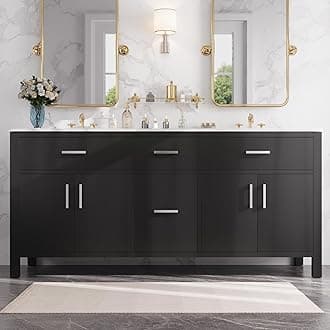 Deer Valley72" Bathroom Vanity with Double Sink Top, Pre-Assembled Vanity with Soft-Close Doors, Splash Guard, 3 Pre-drilled Holes, Generous Storage, Black Finish