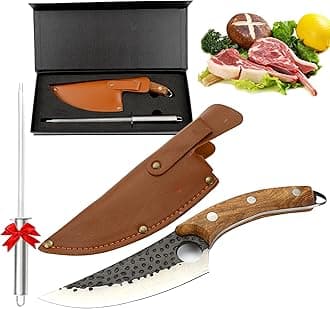 Kitchen Meat and boning Knife with multi-function cooking knife leather case packing rosewooden handle stainless steel kitchen chef knife comes with a steel sharpener as a GIFT