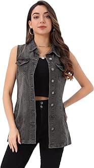 Allegra K Women's Denim Vest Sleeveless Button Down Waistcoat Casual Long Jean Vests