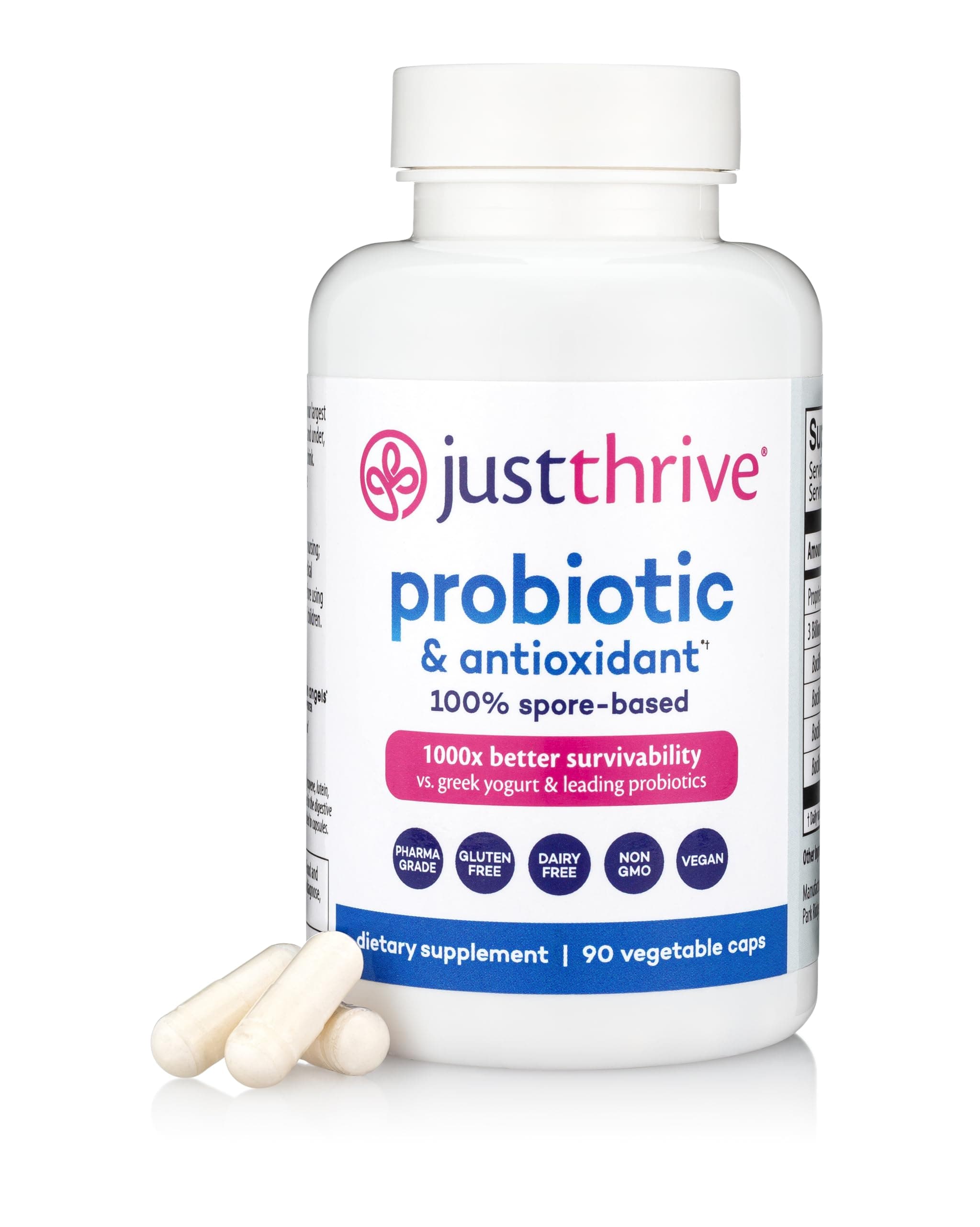 Probiotic & Antioxidant Supplement - 100% Spore-Based Digestive and Immune Support - Gluten Free, 90 Caps
