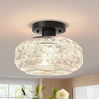 Semi Flush Mount Ceiling Light Fixture Black,Vintage Hallway Light Fixture Ceiling,Globe Glass Light Fixtures Ceiling Mount,Farmhouse Pendant Lamp for Kitchen Entryway Bathroom,Bulb Not Included