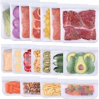 Lerine Dishwasher Safe Reusable Bags, Leakproof Reusable Freezer Bags, BPA Free Food Storage Bags for Lunch Marinate Food Travel (White, 18 Pack-7 Gallon 7 Sandwich 4 Snack)